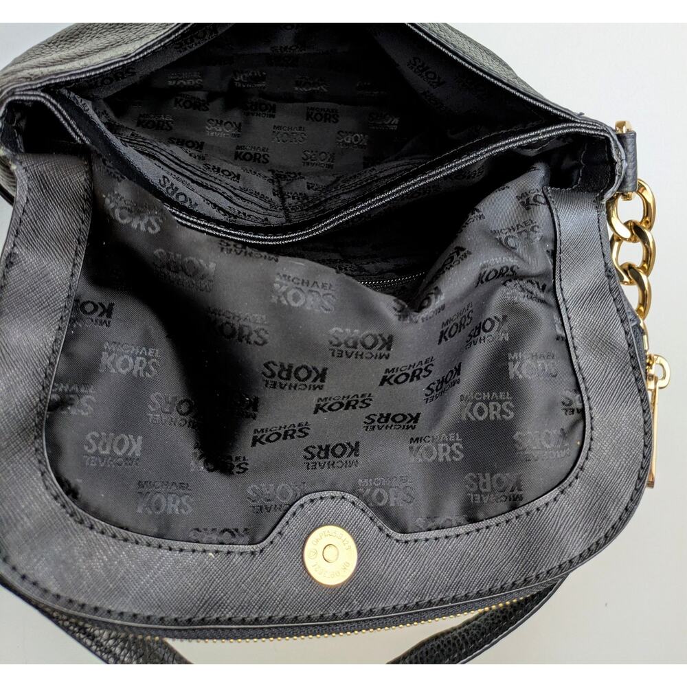 Michael Kors Acorn Shoulder Bag Black Pebbled Leather Gold Chain Link Tassel - Picture 8 of 12